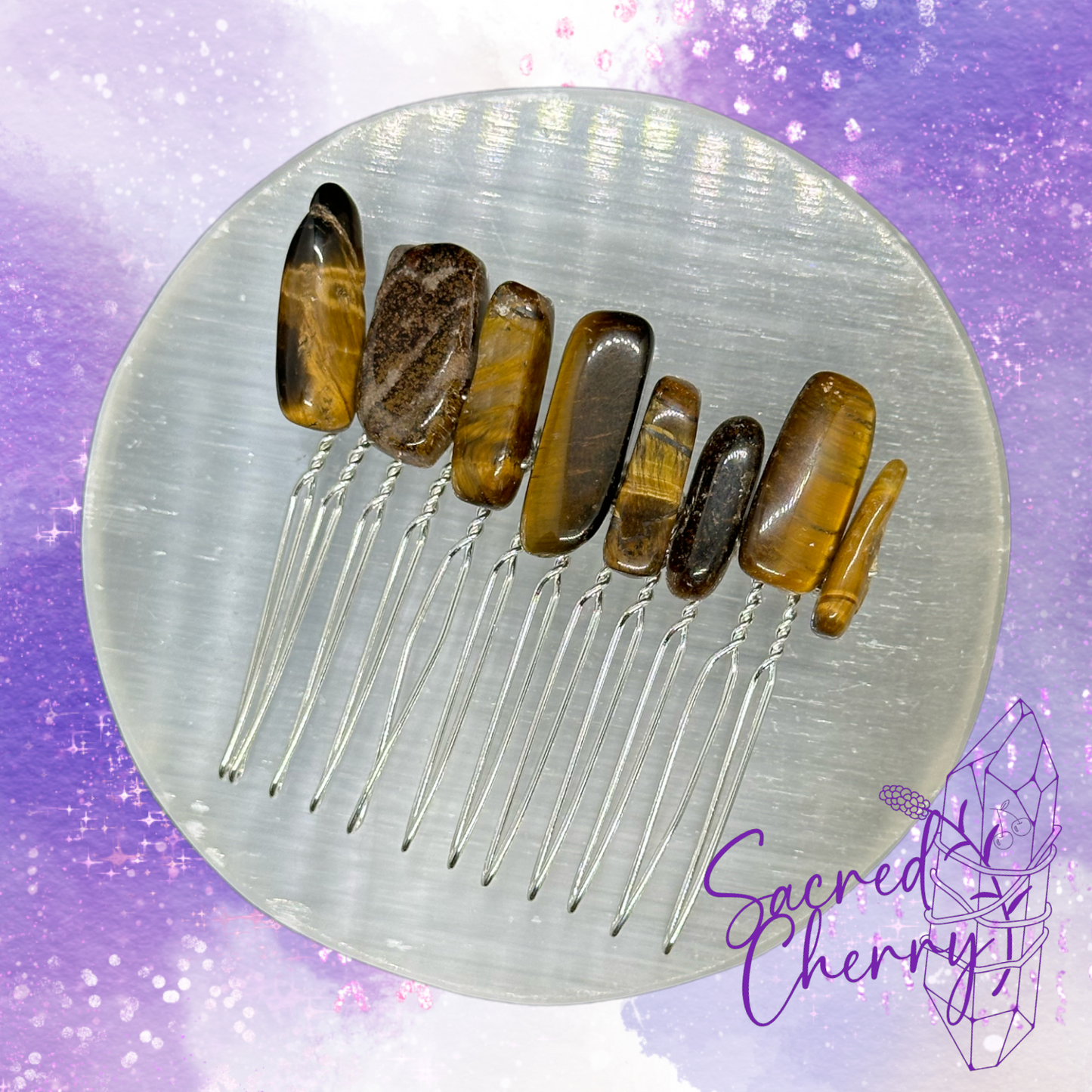 Tiger Eye Crystal Stick Point Hair Comb