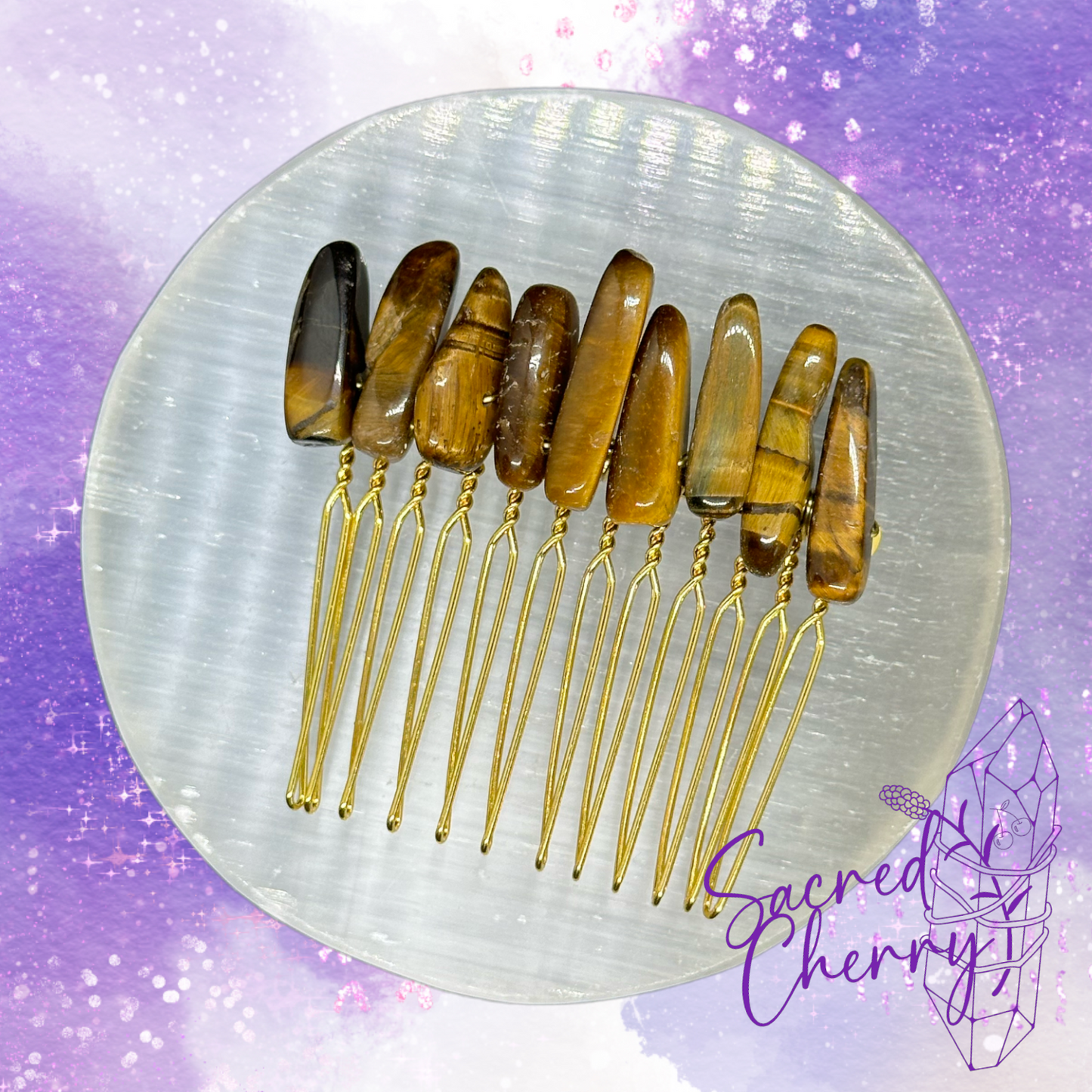 Tiger Eye Crystal Stick Point Hair Comb