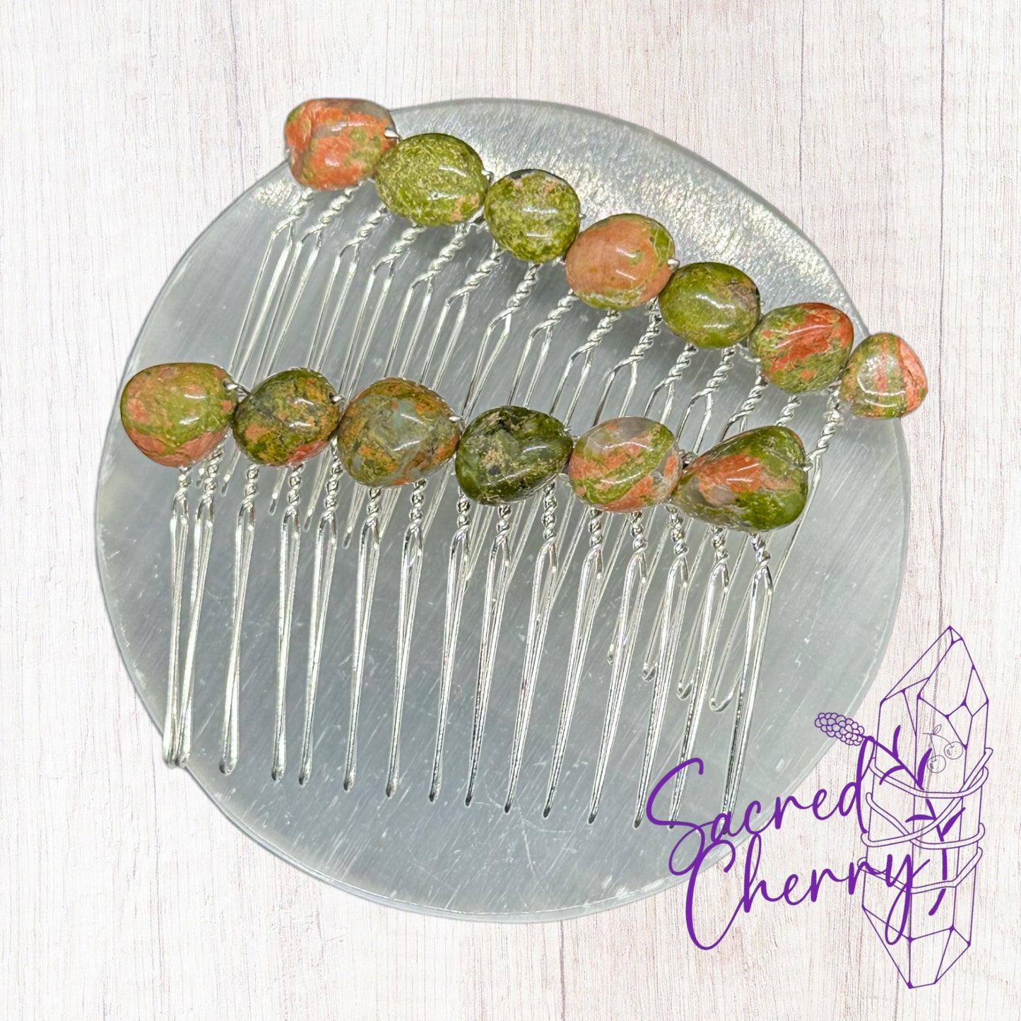 Unakite Crystal Pebble Hair Comb