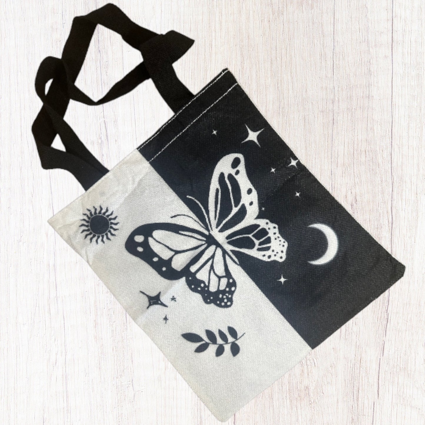 Shopper Tote: Butterfly White & Black