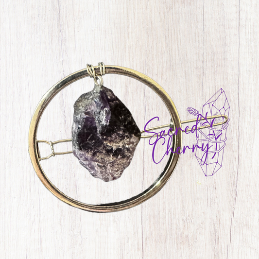 Dream Amethyst Silver Circle Hair Clip