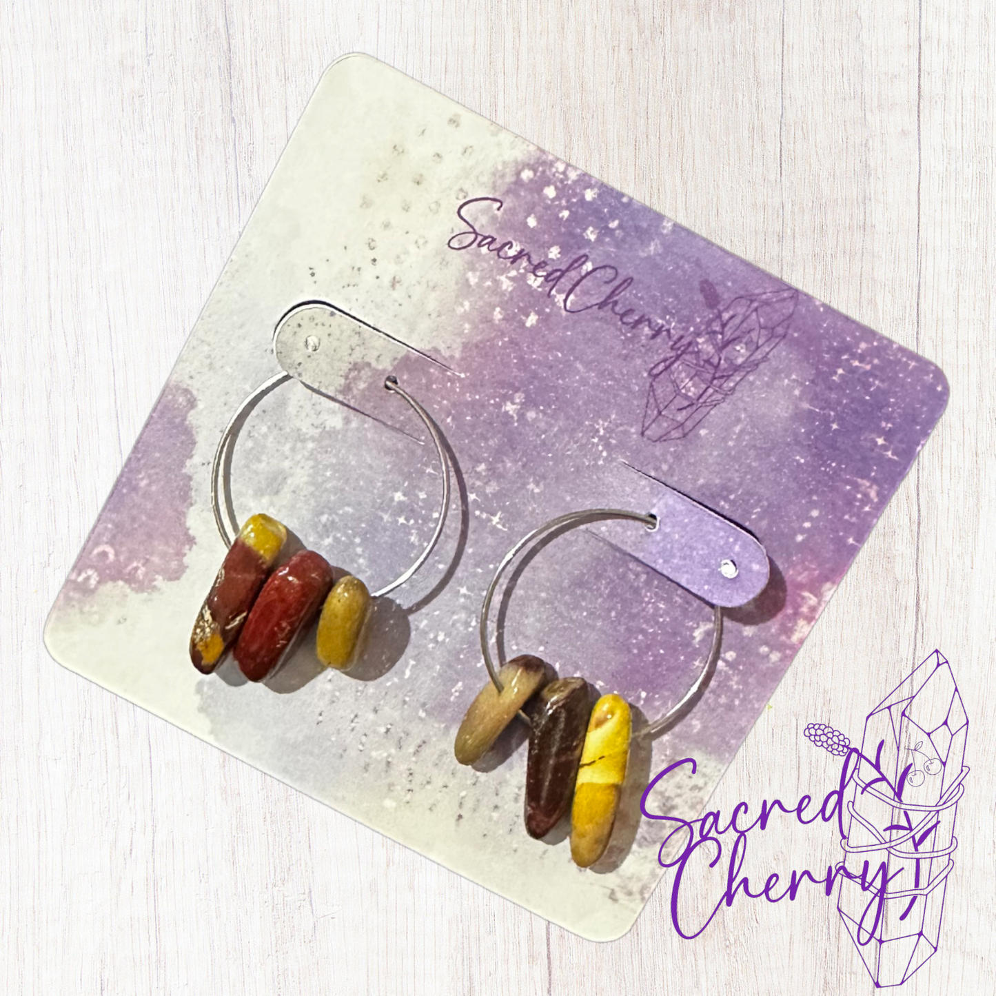 Mookaite Silver Hoop Earrings