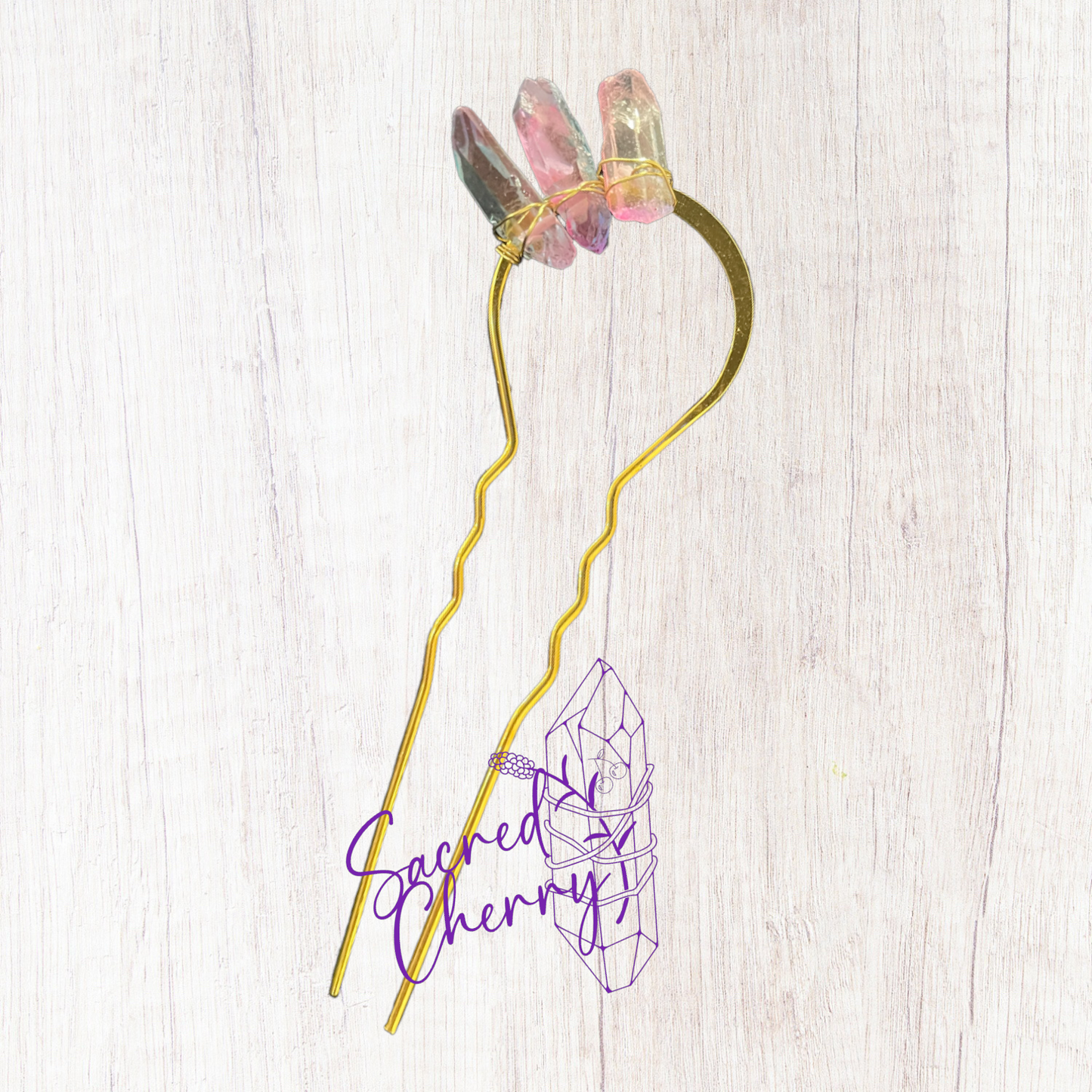 Pink/Purple Aura Quartz Hair Pin