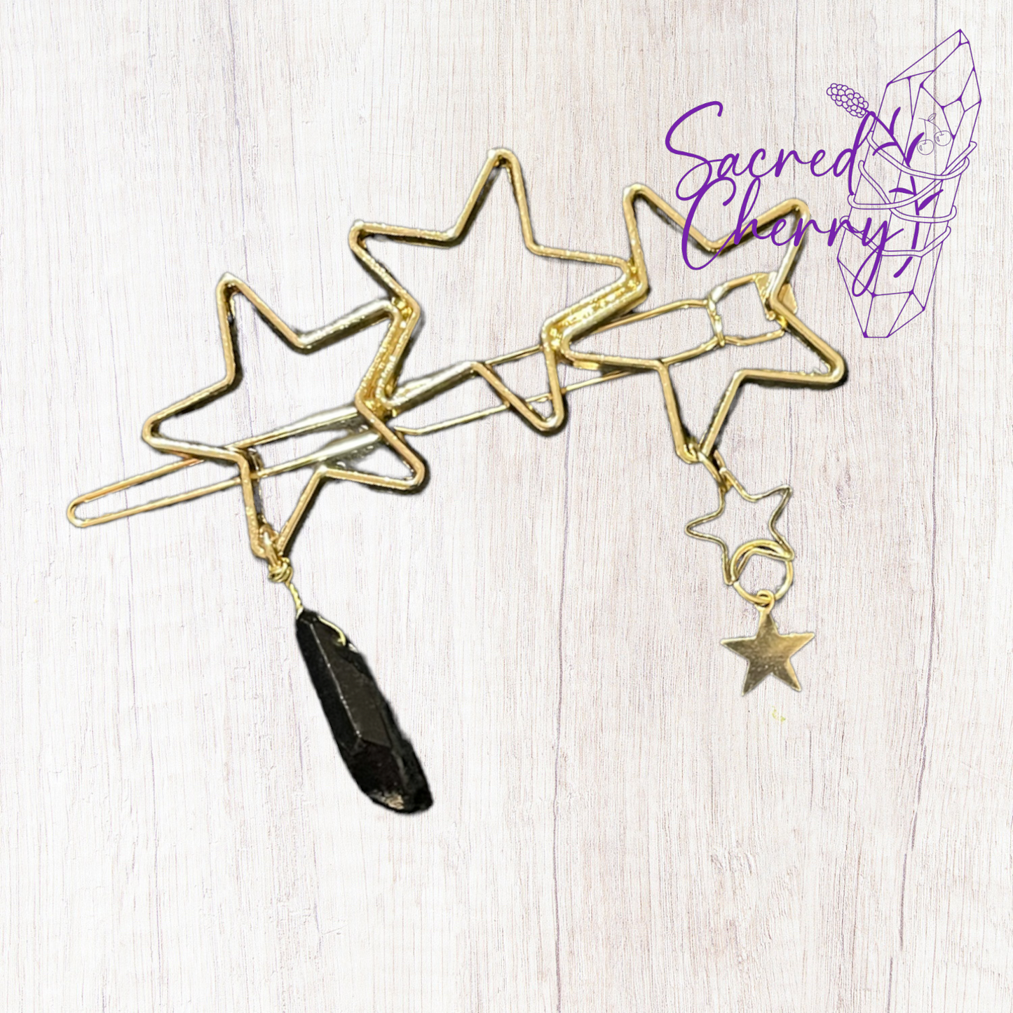 Black Aura Quartz Star Hair Clip