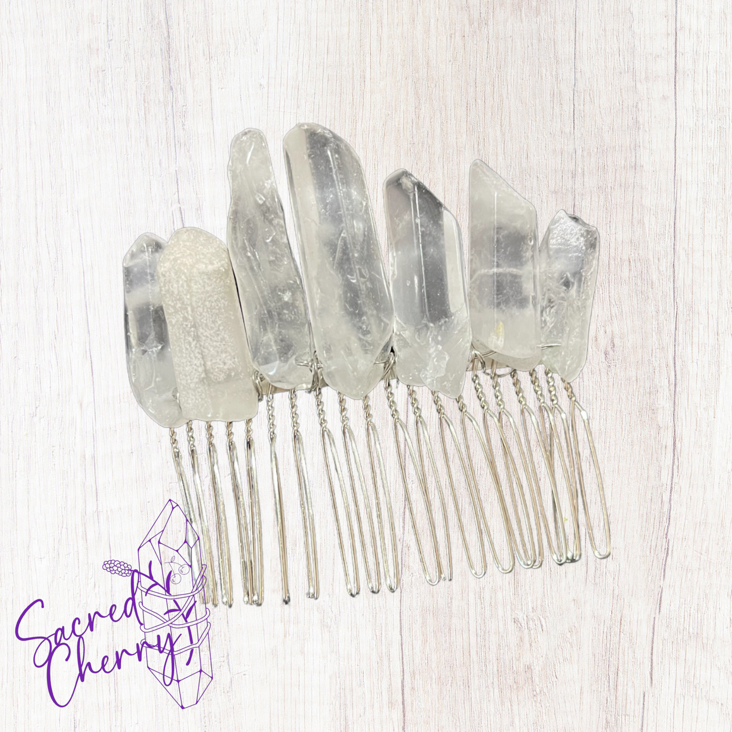 Silver Clear Quartz Comb