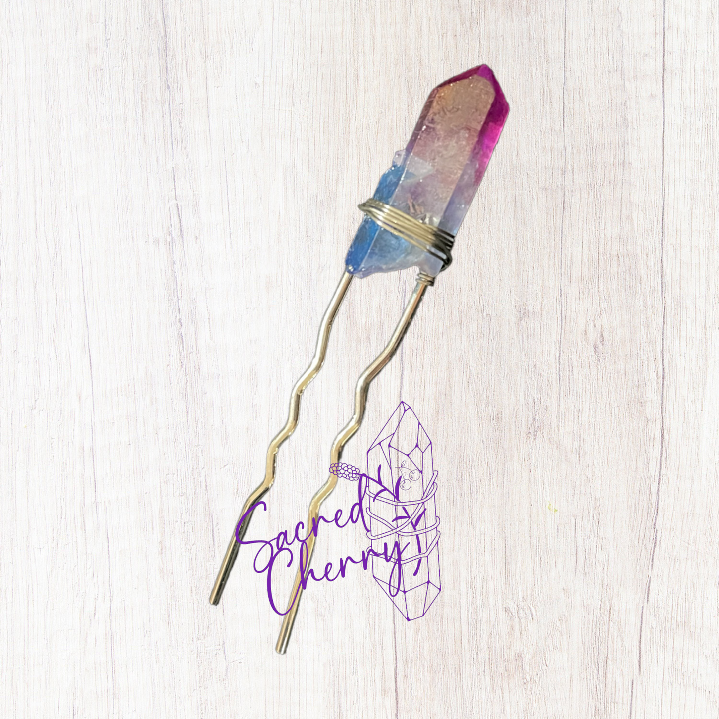 Pink/Blue Aura Quartz Hair Pin