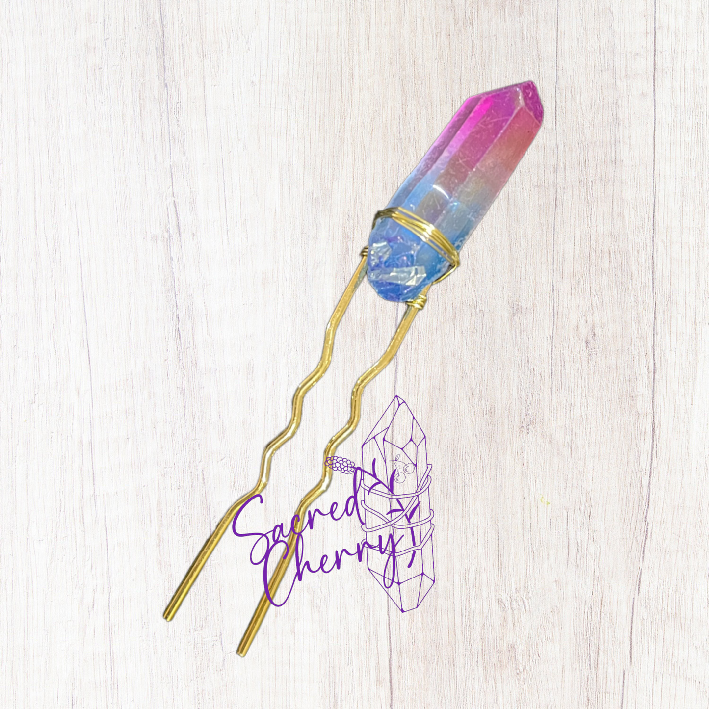 Pink/Blue Aura Quartz Hair Pin