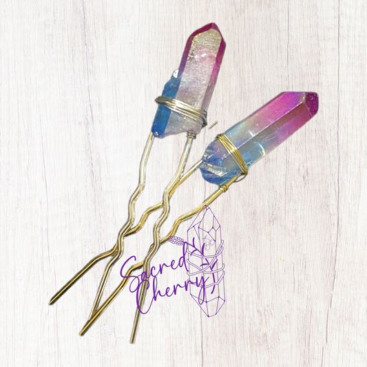 Pink/Blue Aura Quartz Hair Pin