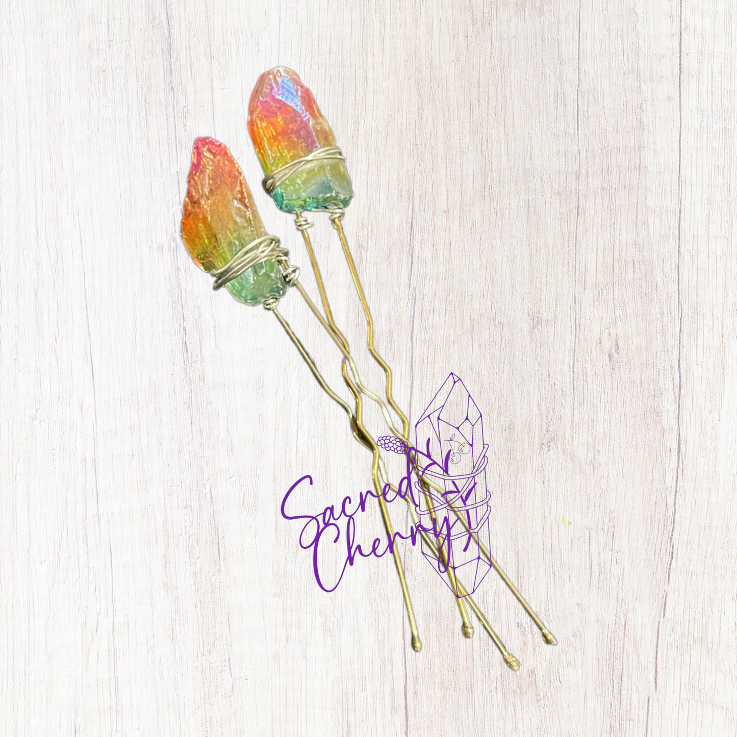 Rainbow Aura Quartz Hair Pin