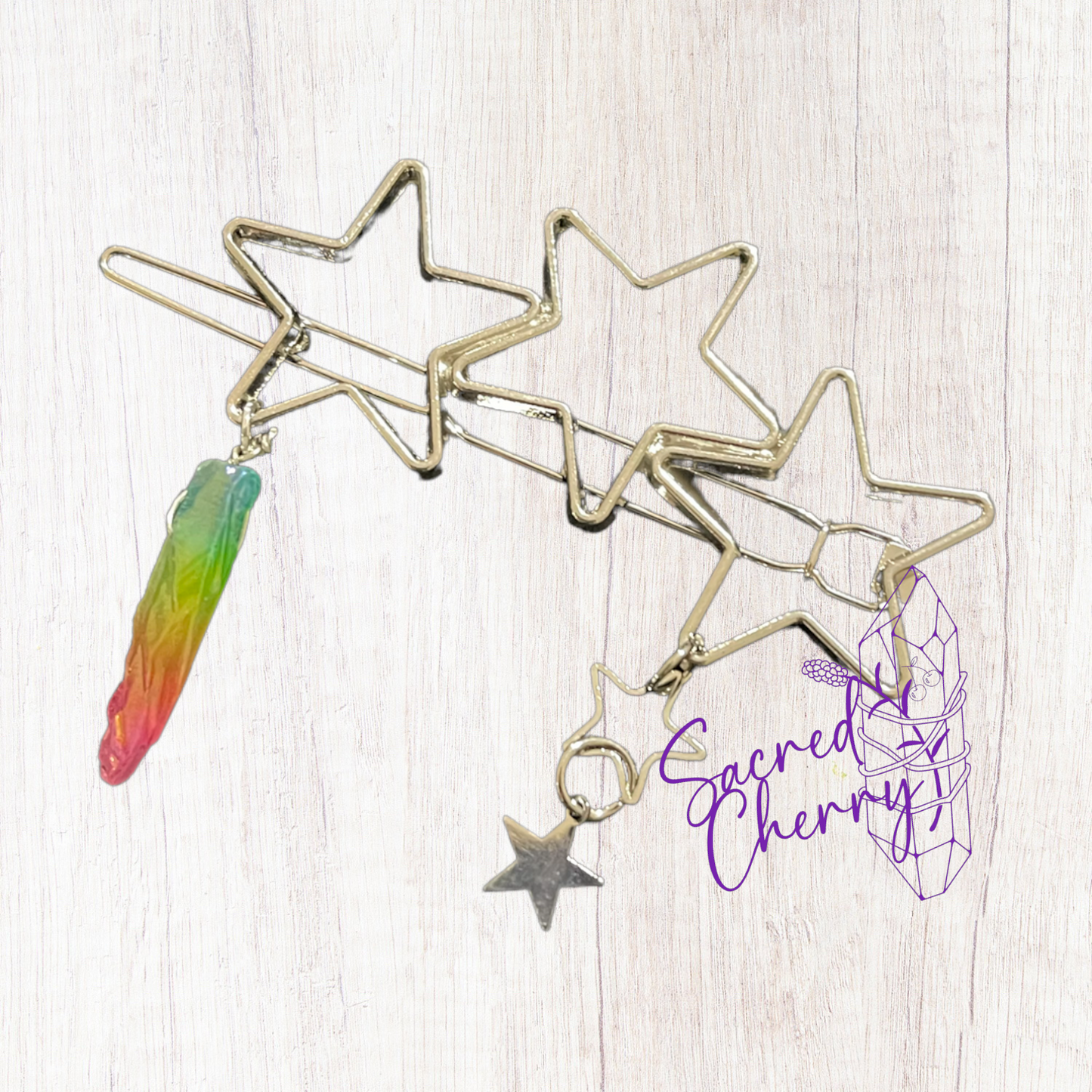 Rainbow Aura Quartz Star Hair Clip