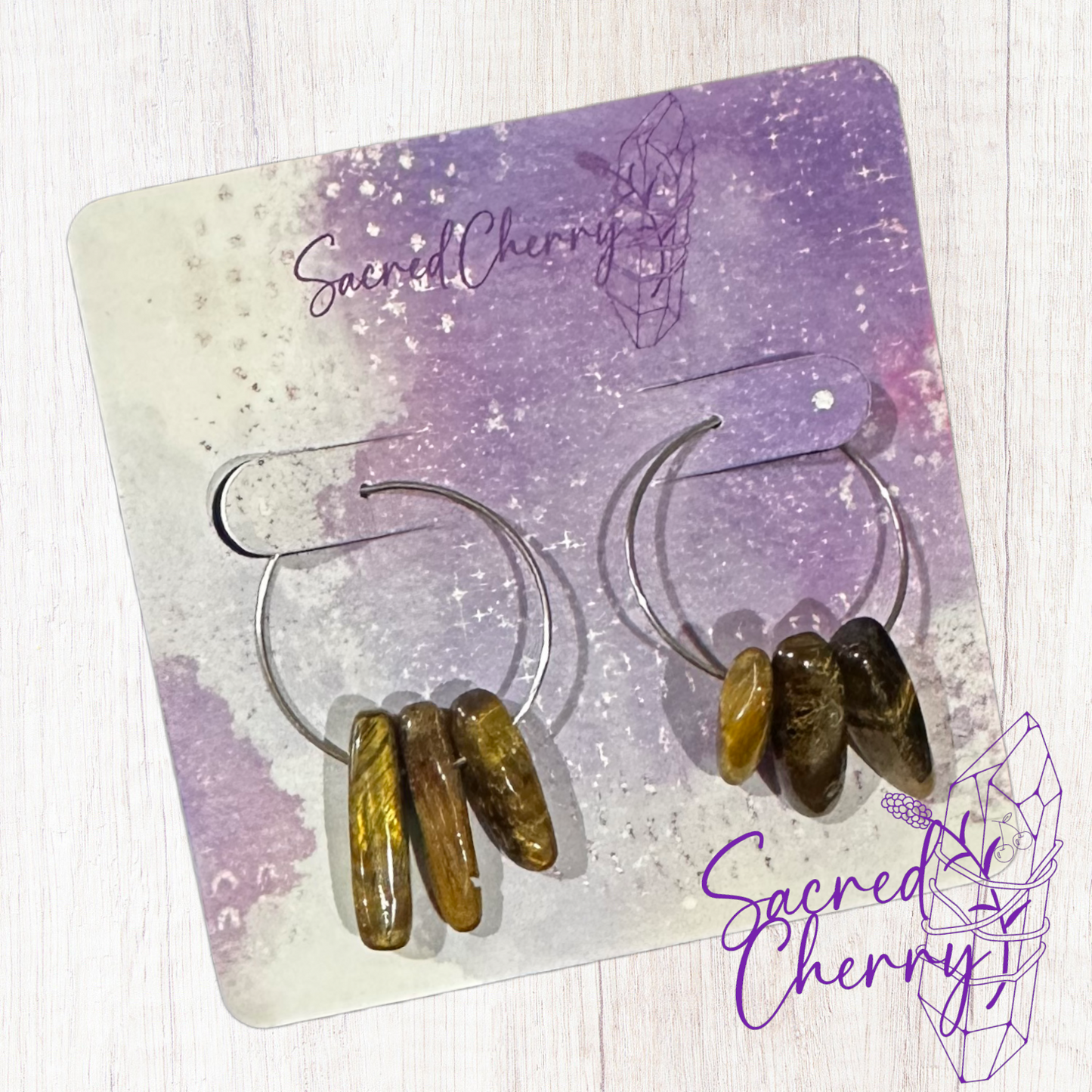 Tiger Eye Silver Hoop Earrings